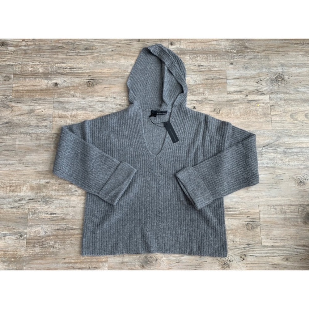 NWT 360 CASHMERE V-Neck Hooded Cashmere Pullover - Picture 3 of 3
